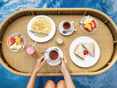 Floating breakfast in the swimming pool