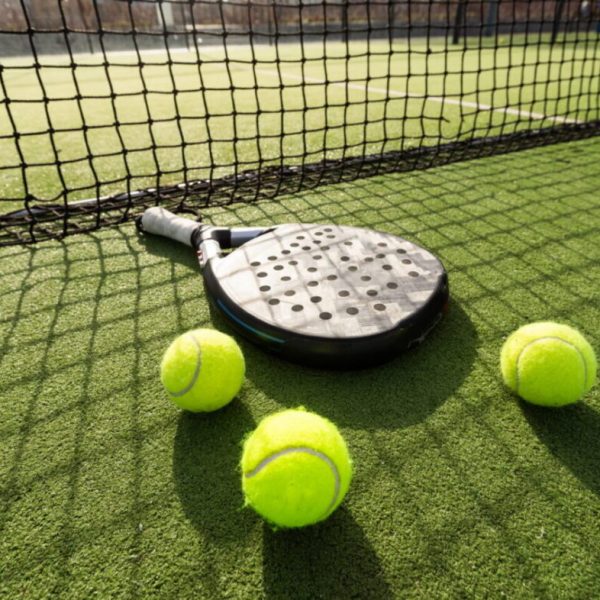 Paddle tennis racket and ball